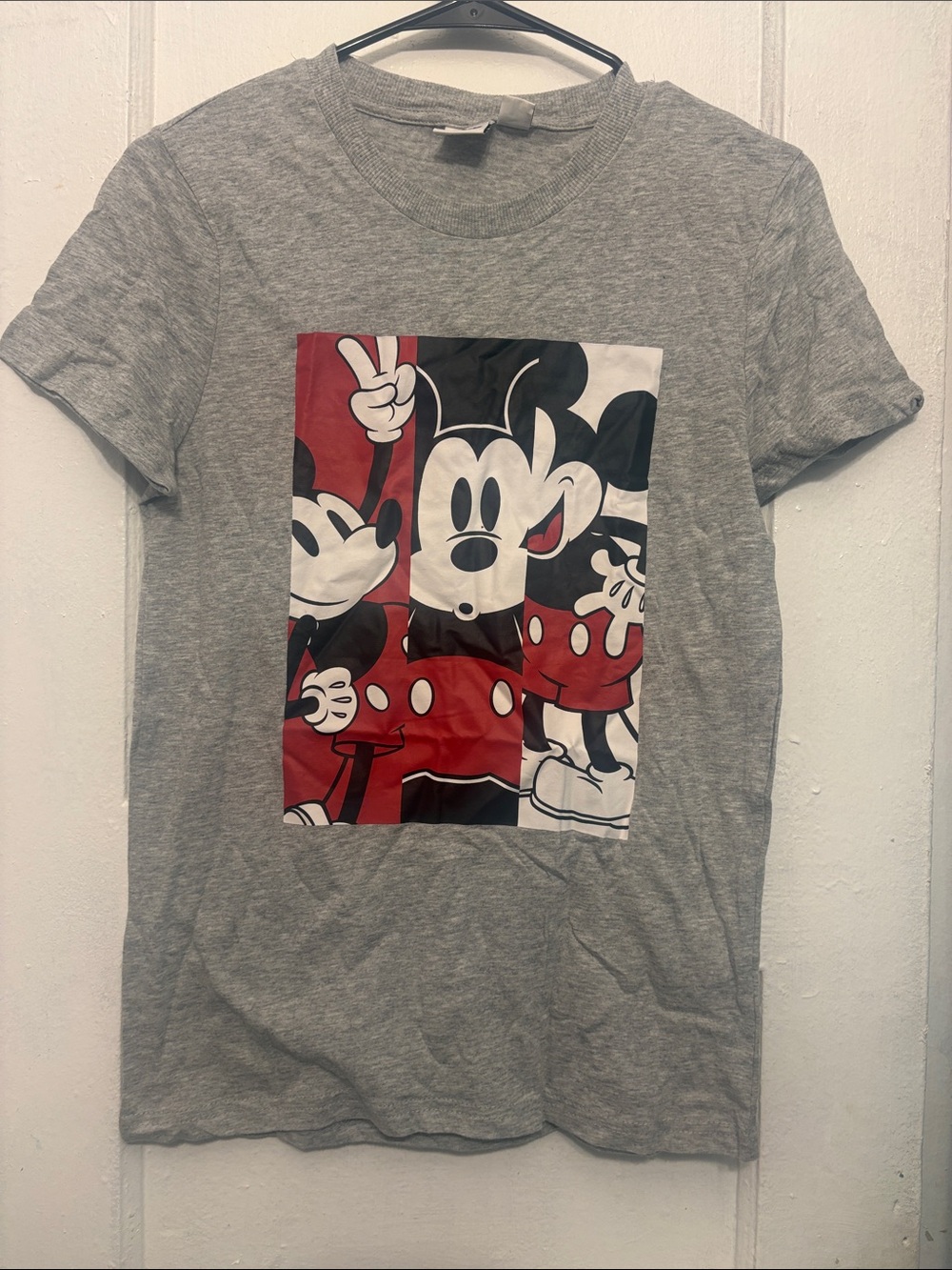 Vintage Vibe Disney Mickey Mouse Color Block Split Portrait Gray Tee Shirt